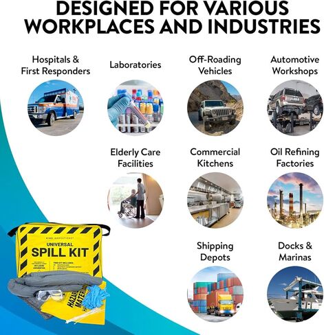 مجموعة أدوات الانسكاب العالمية لامتصاص الزيت والماء، مجموعة مكونة من 33 قطعة، مجموعة انسكابات الطرق الوعرة، مجموعة الانسكابات البيولوجية، مجموعة الانسكابات الكيميائية، مجموعة انسكابات الزيت، مجموعة تنظيف البول والقيء، الدم in Kuwait