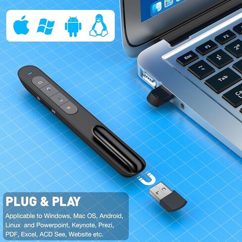 DinoFire Wireless Presenter Remote with Air Mouse, RF 2.4GZ USB Rechargeable Presentation Clicker and Pointer Powerpoint PPT Slide Clicker for Laptop/Computer/MAC in Saudi Arabia