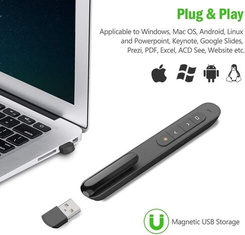 DinoFire Wireless Presenter Remote with Air Mouse, RF 2.4GZ USB Rechargeable Presentation Clicker and Pointer Powerpoint PPT Slide Clicker for Laptop/Computer/MAC in Saudi Arabia