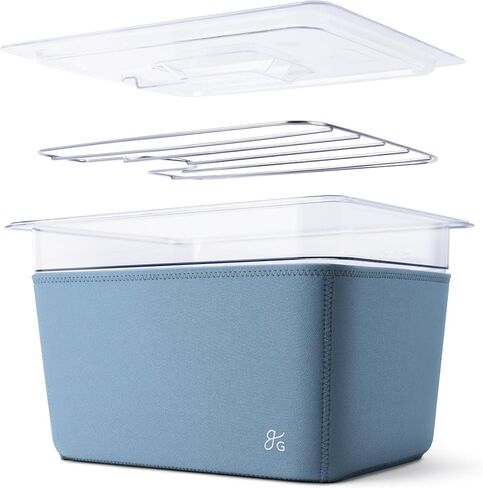Greater Goods Sous Vide Container 12 Qt with Stainless Steel Rack, Insulation Sleeve, and Lid, Designed in St. Louis (Stone Blue) in Saudi Arabia