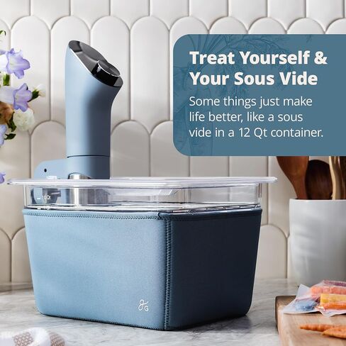 Greater Goods Sous Vide Container 12 Qt with Stainless Steel Rack, Insulation Sleeve, and Lid, Designed in St. Louis (Stone Blue) in Saudi Arabia