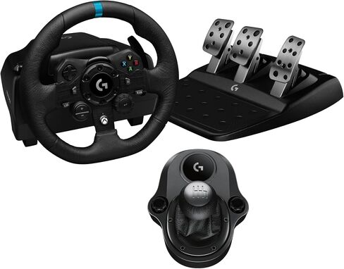 Logitech G Logitech G923 Racing Wheel and Pedals + Driving Force Shifter Bundle, Real Leather Driving Force Shifter - Xbox X|S, Xbox One, PC, Mac - Black (Renewed) in Saudi Arabia