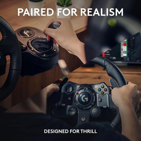 Logitech G Logitech G923 Racing Wheel and Pedals + Driving Force Shifter Bundle, Real Leather Driving Force Shifter - Xbox X|S, Xbox One, PC, Mac - Black (Renewed) in Saudi Arabia