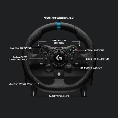 Logitech G Logitech G923 Racing Wheel and Pedals + Driving Force Shifter Bundle, Real Leather Driving Force Shifter - Xbox X|S, Xbox One, PC, Mac - Black (Renewed) in Saudi Arabia