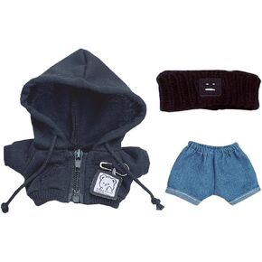 niannyyhouse 10cm-15cm Plush Doll Clothes Headband Coat Jeans Compatible with 17cm Labubu Doll (Black+Blue) in Saudi Arabia