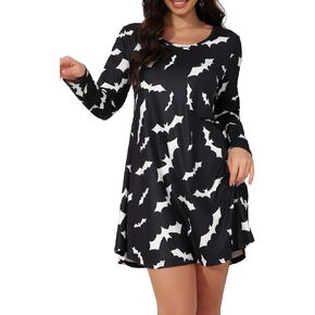 Aphratti Women's Long Sleeve Halloween Print Swing Short Dress Cute Costume Tunic Dresses for Parties in Kuwait