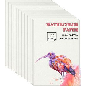 Silunkia 120 Sheets 100 ٪ ورقة ألوان مائية القطن 8.5 × 11 للطلاء ، 140 رطل/300GSM بارد ثقيل الضغط على الورق الأبيض للطلاب الفنانين البالغين يرسمون بطاقات هدايا عيد الحب in Kuwait