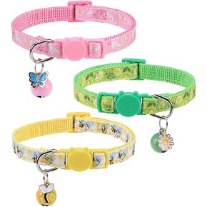 BINGPET Reflective Cat Collar Breakaway with Bells,3 Pack Kitten Collar for Girl Boy Cats with Cute Pendant Glow in The Dark,Adjustable 8''-11.8'',Pink in Saudi Arabia
