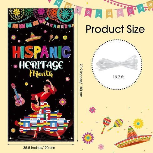 Blosssound Hispanic Honorage Door Cover 71 × 35 بوصة إسبانية ديكور الباب لافتة اللغة الإسبانية الأمريكية للاصطدام الأسباني من أصل شهري التراث الأسباني. in Saudi Arabia