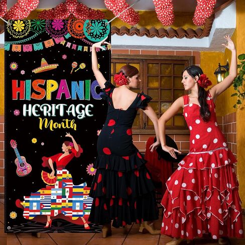 Blosssound Hispanic Honorage Door Cover 71 × 35 بوصة إسبانية ديكور الباب لافتة اللغة الإسبانية الأمريكية للاصطدام الأسباني من أصل شهري التراث الأسباني. in Saudi Arabia