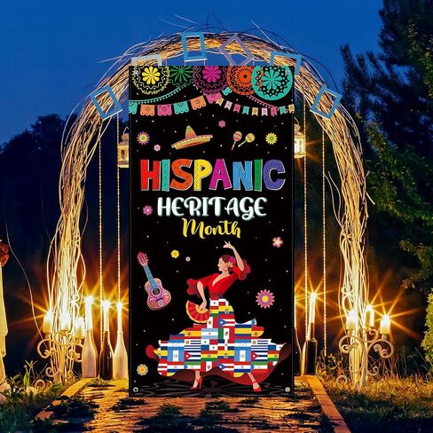 Blosssound Hispanic Honorage Door Cover 71 × 35 بوصة إسبانية ديكور الباب لافتة اللغة الإسبانية الأمريكية للاصطدام الأسباني من أصل شهري التراث الأسباني. in Saudi Arabia