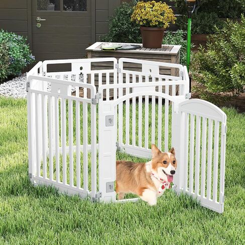 Giantex 8 Panel Dog Playpen ، 32 '' 'سياج أليف بلاستيكي طويل مع باب قابل للقفل ، قلم تمرين محمول داخلي في الهواء الطلق للكلاب المتوسطة ، قابلة للتكوين في مربع ، مستطيل أو تصميم على شكل منزل in Saudi Arabia