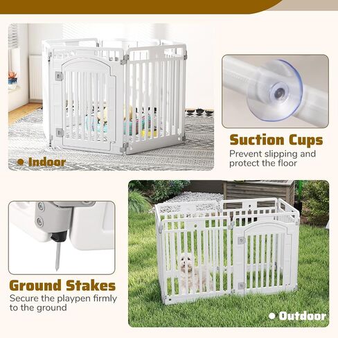 Giantex 8 Panel Dog Playpen ، 32 '' 'سياج أليف بلاستيكي طويل مع باب قابل للقفل ، قلم تمرين محمول داخلي في الهواء الطلق للكلاب المتوسطة ، قابلة للتكوين في مربع ، مستطيل أو تصميم على شكل منزل in Saudi Arabia