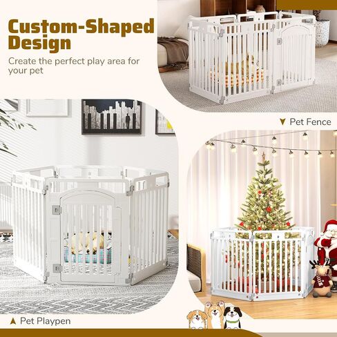 Giantex 8 Panel Dog Playpen ، 32 '' 'سياج أليف بلاستيكي طويل مع باب قابل للقفل ، قلم تمرين محمول داخلي في الهواء الطلق للكلاب المتوسطة ، قابلة للتكوين في مربع ، مستطيل أو تصميم على شكل منزل in Saudi Arabia