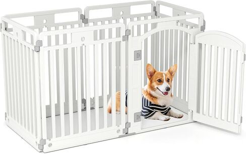 Giantex 8 Panel Dog Playpen ، 32 '' 'سياج أليف بلاستيكي طويل مع باب قابل للقفل ، قلم تمرين محمول داخلي في الهواء الطلق للكلاب المتوسطة ، قابلة للتكوين في مربع ، مستطيل أو تصميم على شكل منزل in Saudi Arabia