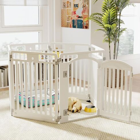 Giantex 8 Panel Dog Playpen ، 32 '' 'سياج أليف بلاستيكي طويل مع باب قابل للقفل ، قلم تمرين محمول داخلي في الهواء الطلق للكلاب المتوسطة ، قابلة للتكوين في مربع ، مستطيل أو تصميم على شكل منزل in Saudi Arabia
