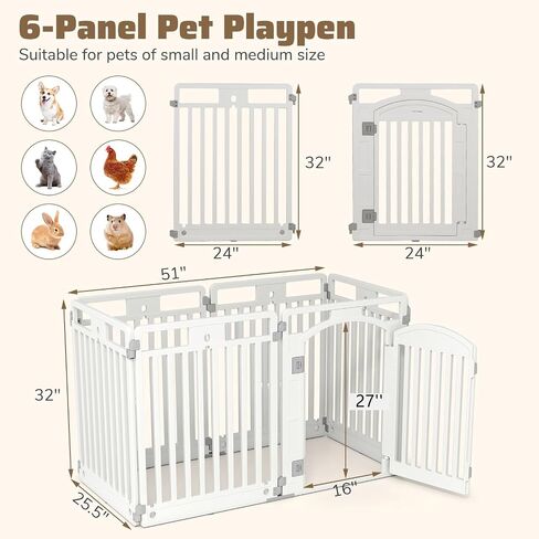 Giantex 8 Panel Dog Playpen ، 32 '' 'سياج أليف بلاستيكي طويل مع باب قابل للقفل ، قلم تمرين محمول داخلي في الهواء الطلق للكلاب المتوسطة ، قابلة للتكوين في مربع ، مستطيل أو تصميم على شكل منزل in Saudi Arabia