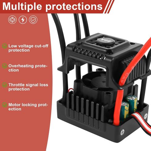 New Brushless Sensorless ESC, 60A Waterproof Dustproof Brushless Smart ESC, Sensorless Motor Combo, Multiple Protection Brushless ESC for 1/10 RC Car Truck Outdoor (T Plug) in Kuwait