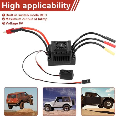 New Brushless Sensorless ESC, 60A Waterproof Dustproof Brushless Smart ESC, Sensorless Motor Combo, Multiple Protection Brushless ESC for 1/10 RC Car Truck Outdoor (T Plug) in Kuwait