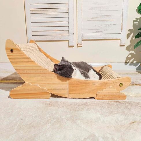 Sisal Cat Scratcher Bed Scratch Chair Aesthetic Cat Lounger Natural Wood Scratch Post Replaceable Sisal Mat with Catnip and Felt Pads,Medium Size(Cloud Edge) in Kuwait