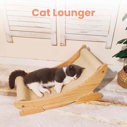 Sisal Cat Scratcher Bed Scratch Chair Aesthetic Cat Lounger Natural Wood Scratch Post Replaceable Sisal Mat with Catnip and Felt Pads,Medium Size(Cloud Edge) in Kuwait