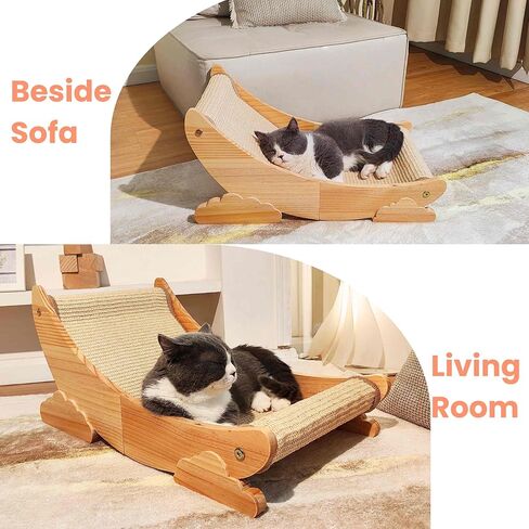 Sisal Cat Scratcher Bed Scratch Chair Aesthetic Cat Lounger Natural Wood Scratch Post Replaceable Sisal Mat with Catnip and Felt Pads,Medium Size(Cloud Edge) in Kuwait