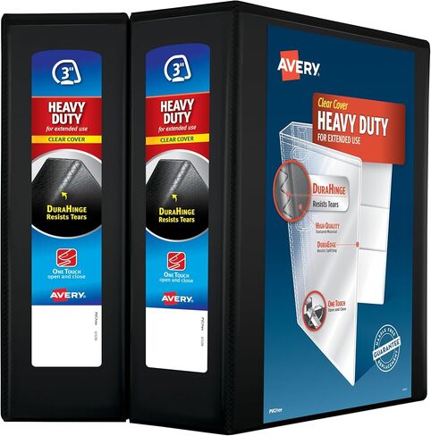 Avery Heavy-Duty View 3 Ring Binder ، 3 "حلقات مائلة لمسة واحدة ، تحتوي على ورقة 8.5" × 11 "، 2 عدد الأسود (79873) in Saudi Arabia