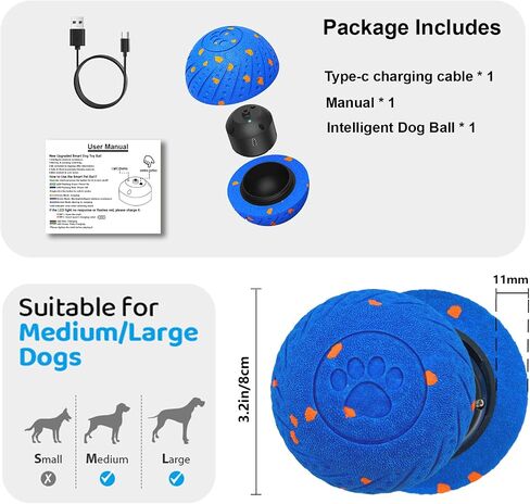 Smart Interactive Dog Ball-3 MODE ROUPLE ROUND للكلاب المتوسطة/الكبيرة ، ومضغ E-TPU ، و USB-C Fast Charge ، و IP54 مقاومة للماء ، ومقاومة للقلق المنزلي للآباء والأمهات الأليفة المشغولين in Kuwait