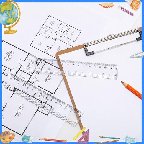 EBOOT 2 Packs 6 Inch Clear Plastic Rulers Clear Measuring Tools with Inch and Centimeter Accuracy for School Mathematics Art Clothing Class Office Crafts in Kuwait