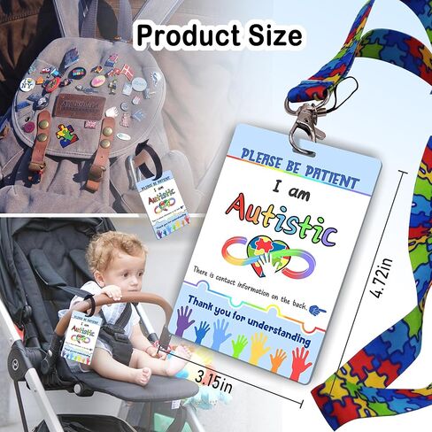 بطاقة علامة سلامة التوحد مع حبل مخصص ، 2 بطاقة اتصال طارئة قابلة للاتصال التوحد للشخص التوحد (ملون) in Kuwait