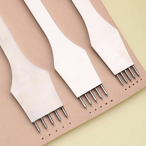 Leather Stitching Punch, Leather Hole Punch Tool, 4 Pack, 2/5/7 Prong Leathers Punches Lacing Stitching Tool Set, Stitching Chisel 3mm 4mm 5mm (4mm) in Kuwait