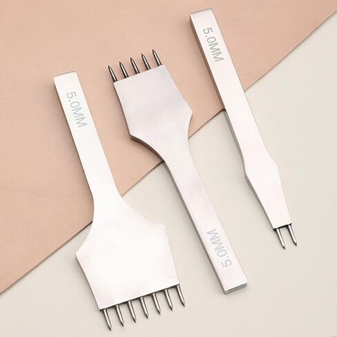 Leather Stitching Punch, Leather Hole Punch Tool, 4 Pack, 2/5/7 Prong Leathers Punches Lacing Stitching Tool Set, Stitching Chisel 3mm 4mm 5mm (4mm) in Kuwait