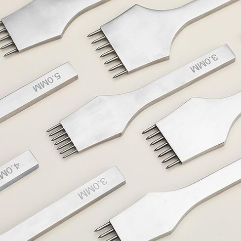 Leather Stitching Punch, Leather Hole Punch Tool, 4 Pack, 2/5/7 Prong Leathers Punches Lacing Stitching Tool Set, Stitching Chisel 3mm 4mm 5mm (4mm) in Kuwait