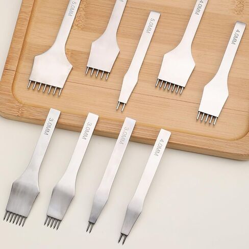 Leather Stitching Punch, Leather Hole Punch Tool, 4 Pack, 2/5/7 Prong Leathers Punches Lacing Stitching Tool Set, Stitching Chisel 3mm 4mm 5mm (4mm) in Kuwait