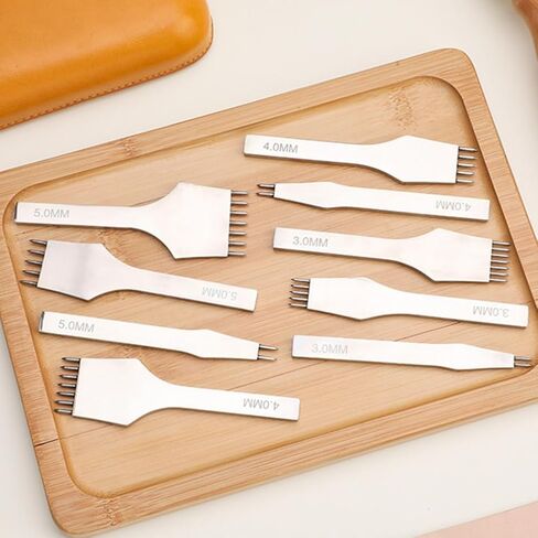 Leather Stitching Punch, Leather Hole Punch Tool, 4 Pack, 2/5/7 Prong Leathers Punches Lacing Stitching Tool Set, Stitching Chisel 3mm 4mm 5mm (4mm) in Kuwait
