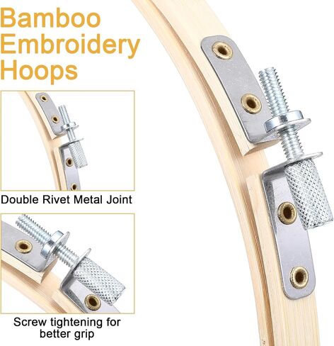 YBEATY 3 Pcs Embroidery Hoops Bamboo Frame Circle Cross Stitch Hoop Ring Adjustable Embroidery Hoops Set Art Craft Handy Sewing Hand Quilting for Home Ornaments (8 inch/ 20cm) in Saudi Arabia