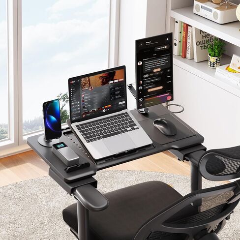 Newtral Adjustable Laptop Desk for Office Chairs - T-Shape Armrest Only, Portable Workstation with Cup Holder & Mouse Pad, Laptop Tray Home Office/Gaming Desk(Verify Chair Fit)​ in Kuwait