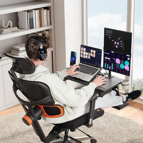 Newtral Adjustable Laptop Desk for Office Chairs - T-Shape Armrest Only, Portable Workstation with Cup Holder & Mouse Pad, Laptop Tray Home Office/Gaming Desk(Verify Chair Fit)​ in Kuwait