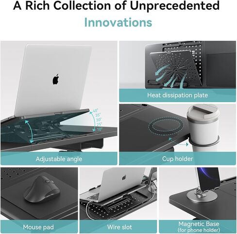 Newtral Adjustable Laptop Desk for Office Chairs - T-Shape Armrest Only, Portable Workstation with Cup Holder & Mouse Pad, Laptop Tray Home Office/Gaming Desk(Verify Chair Fit)​ in Kuwait