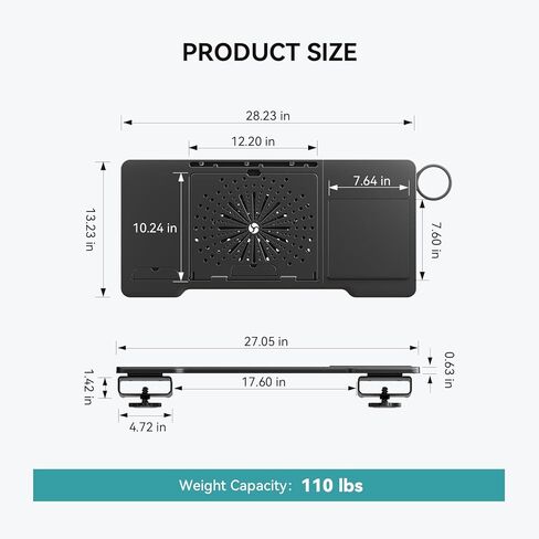 Newtral Adjustable Laptop Desk for Office Chairs - T-Shape Armrest Only, Portable Workstation with Cup Holder & Mouse Pad, Laptop Tray Home Office/Gaming Desk(Verify Chair Fit)​ in Kuwait