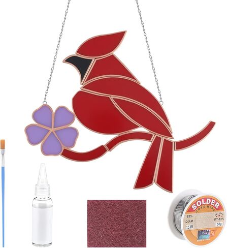 LemonRoad 1 Set Cardinal Pre Cut Stained Glass Kits for Adult Beginner Made Easy DIY Stained Glass Craft Kit with Solder Wire, Gel Flux, Flux Brush for Christmas Birthday Party Favor in Kuwait