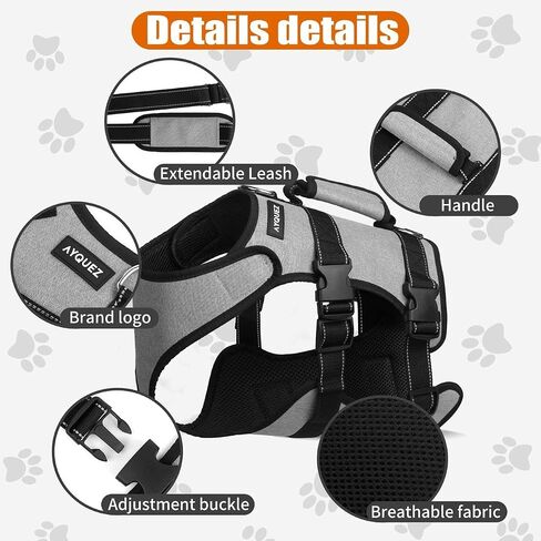 Ayquez Dog Lift Sharness مع حقيبة التخزين والنقل ، تسخير الكلب مع مقبض لرفع خلل التنسج والورك ، Arnés Parros Pequeños ، Pechera Para Perros (Gray ، L) in Kuwait