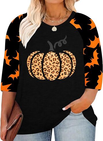Plus Size Halloween Pumpkin Shirt Women 3/4 Sleeve Tops Its Fall Yall Print Tshirt Thanksgiving Gift in Kuwait