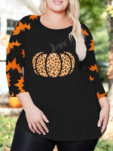 Plus Size Halloween Pumpkin Shirt Women 3/4 Sleeve Tops Its Fall Yall Print Tshirt Thanksgiving Gift in Kuwait