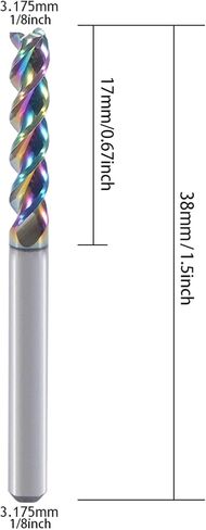 مطحنة نهاية مربعة من الكربيد 1/8 بوصة لتطبيقات النحاس الألومنيوم، 3 فلوت، قطر القطع 1/8 بوصة، ساق 1/8 بوصة، طلاء DLC، لقم توجيه CNC، لقم مطحنة نهاية، تصميم من النوع U، 10 عبوات ( 3.175*3.175*15 مللي متر) in Kuwait