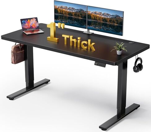 Electric Standing Desk Adjustable - 60x28 Inch Sit Stand Desk with 1 Inch Thick Tabletop, Double Beam Frame, 3 Memory Height Adjustment, Cable Management for Home Office in Saudi Arabia