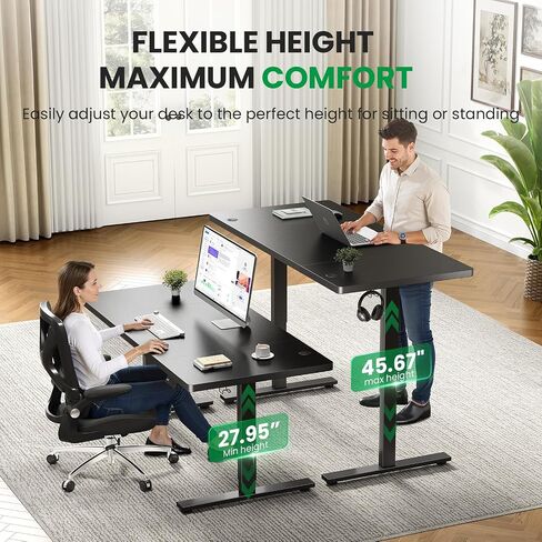 Electric Standing Desk Adjustable - 60x28 Inch Sit Stand Desk with 1 Inch Thick Tabletop, Double Beam Frame, 3 Memory Height Adjustment, Cable Management for Home Office in Saudi Arabia