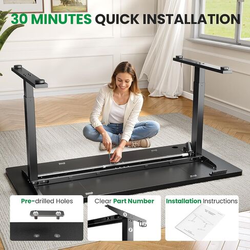 Electric Standing Desk Adjustable - 60x28 Inch Sit Stand Desk with 1 Inch Thick Tabletop, Double Beam Frame, 3 Memory Height Adjustment, Cable Management for Home Office in Saudi Arabia