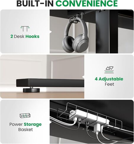 Electric Standing Desk Adjustable - 60x28 Inch Sit Stand Desk with 1 Inch Thick Tabletop, Double Beam Frame, 3 Memory Height Adjustment, Cable Management for Home Office in Saudi Arabia