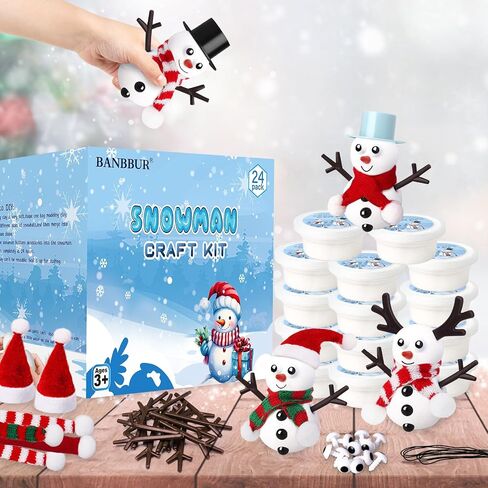 BANBBUR 24 Pack Stocking Stuffers for Kids,Christmas Crafts for Kids Bulk,Build a Snowman Kit,DIY Snowman Crafts Modeling Clay,Christmas Stocking Stuffers Gifts Activities for Boys Girls in Saudi Arabia